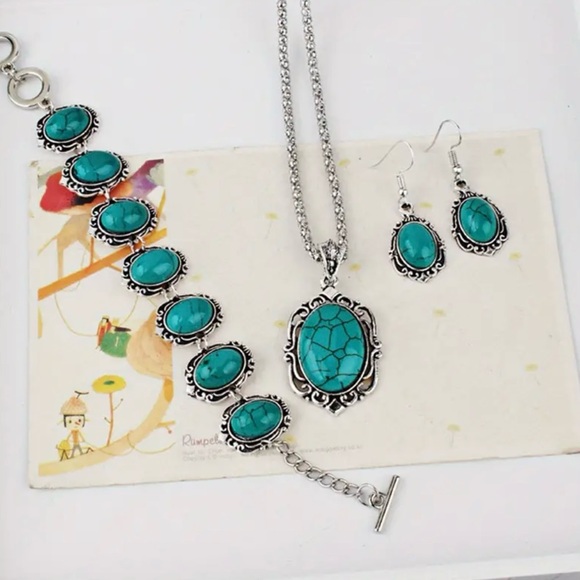1 Necklace + 1 Bracelet + 1 Pair Of Earrings Boho Style Jewelry Set - Picture 2 of 8